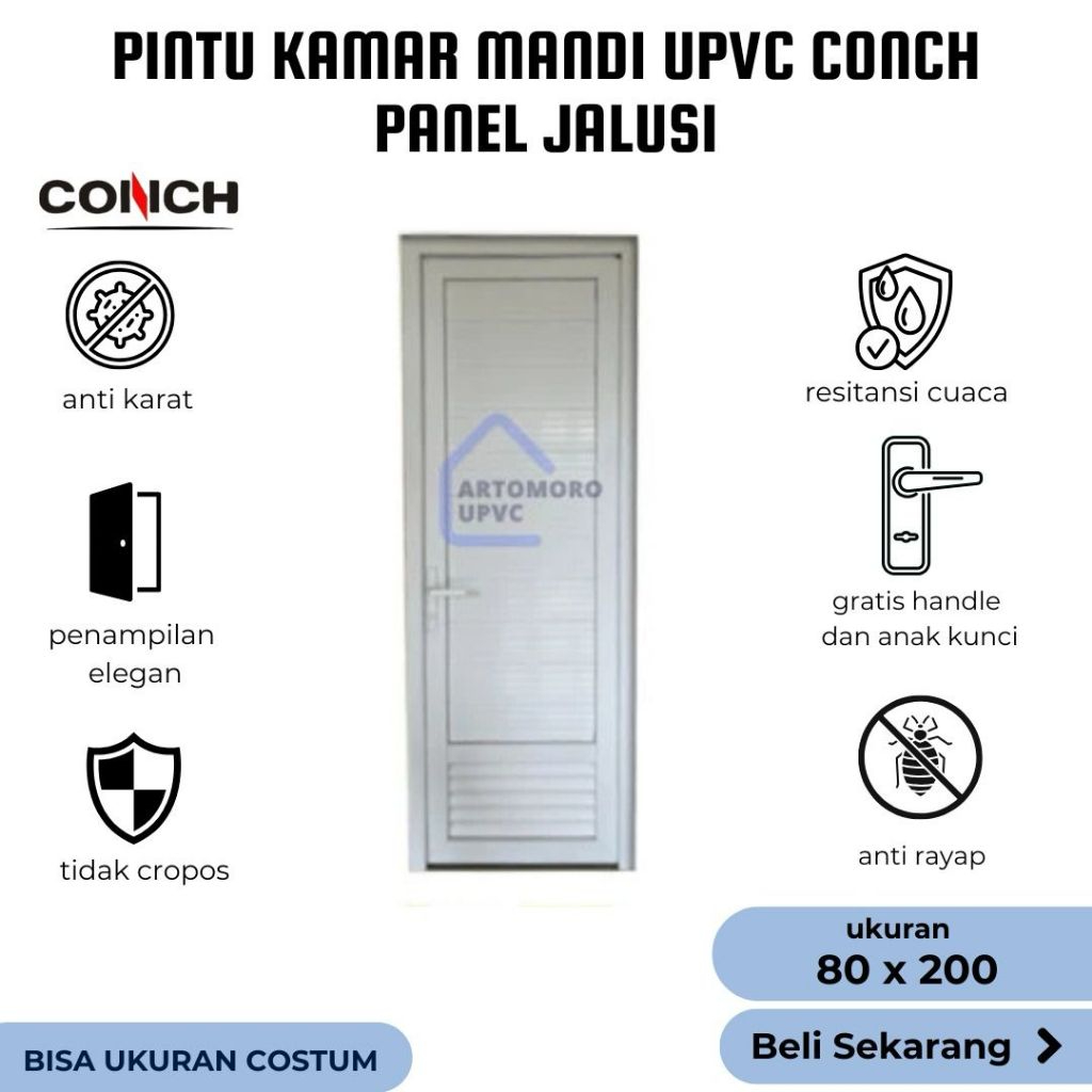 Pintu Kamar Mandi UPVC Conch Panel Jalusi
