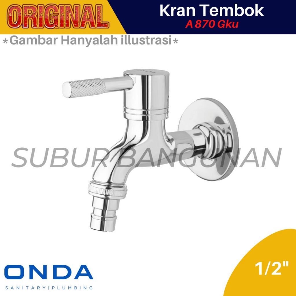 ONDA Kran Mesin Cuci Kran Air Tembok Anti Bocor Anti Karat A 870 GKU 1/2"