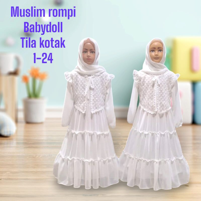 gamis putih anak perempuan + hijab (khusus putih) ceruty baby doll