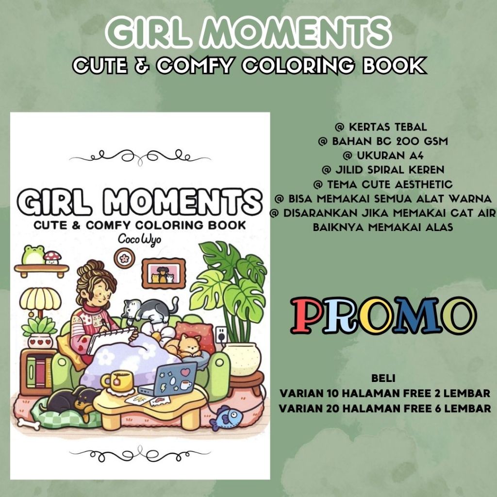 

GIRL MOMENTS Super Cute And Comfy Coloring Book Buku Mewarnai Lucu Bagus Murah Sketsa Gambar Anak