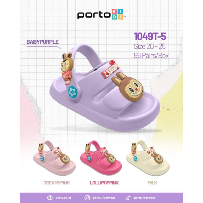 sepatu Sendal karet anak model labubu anak perempuan porto
