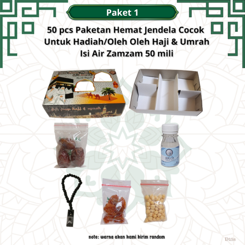 

paketan hemat tasbih jendela 50 pcs untuk oleh oleh haji dan (umroh isi air zamzam 50 ml)