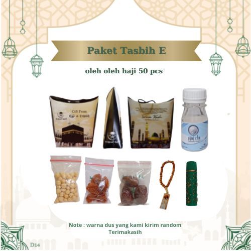 

PAKET TASBIH E 50 PCS DUS TALI OLEH OLEH HAJI DAN UMROH. BOTOL+AIR ZAM ZAM, KURMA, KISMIS, KACANG ARAB, TASBIH, LIPSTIK HARE