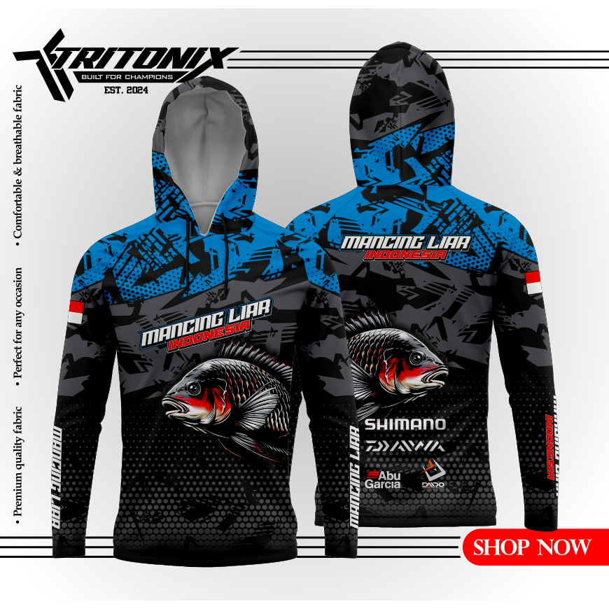 TRITONIX JERSEY MANCING MOTIF IKAN MUJAER NILA MANCING LIAR VARIAN CYAN BISA CUSTOM NAMA DAN LOGO