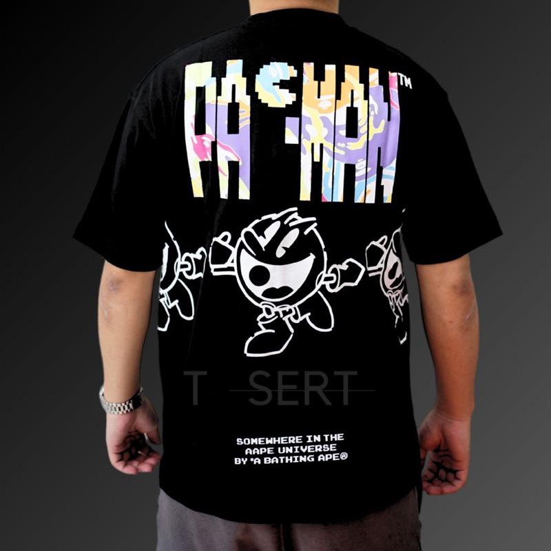 AAPE Pacman Back Logo Black Tee Original / Kaos Aape Authentic