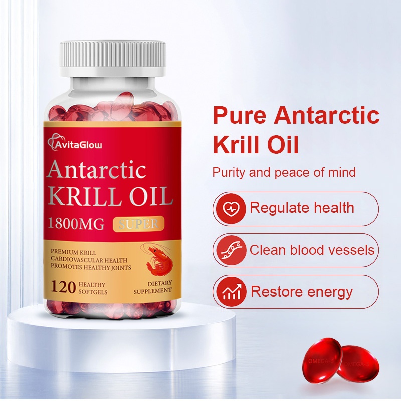 AvitaGlow Antarctic Krill Oil Premium Krill with Astaxanthin and Phospholipids 120 Capsules Promotes