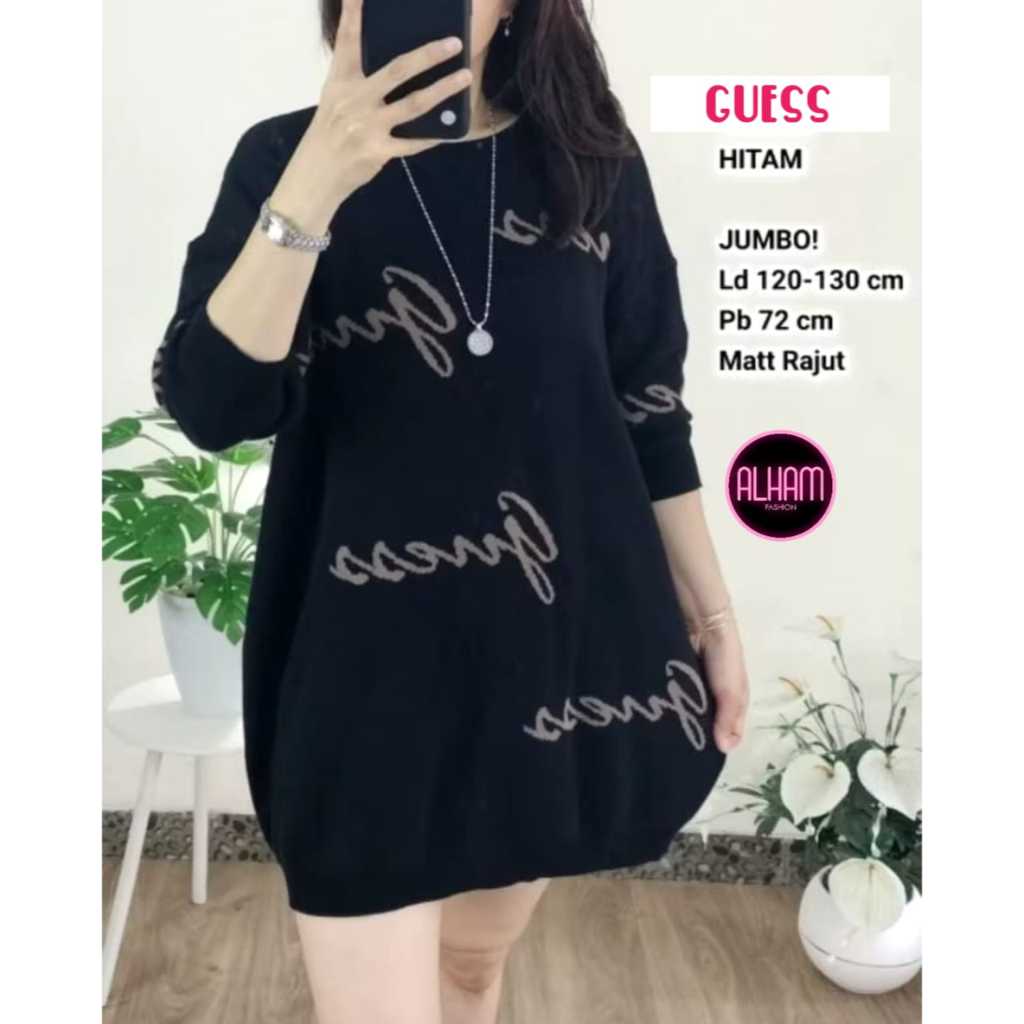 Guess Top Baju Atasan Blouse Wanita Super Jumbo Ld 130 140 150 Bigsize XXXXXL Bahan Premium Rajut Al
