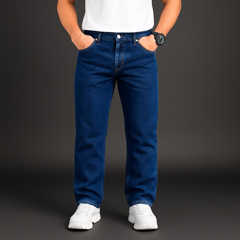 Celana Jeans Panjang Pria Standar Reguler Basic Model Loose pants Korean Style Hitam Abu