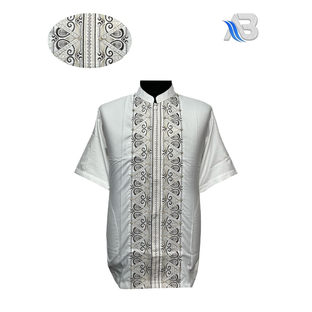 Baju Koko Pria Muslim Bordir Lengan Pendek Terbaru Al qadr/ AB Al kahfi Bareno COD