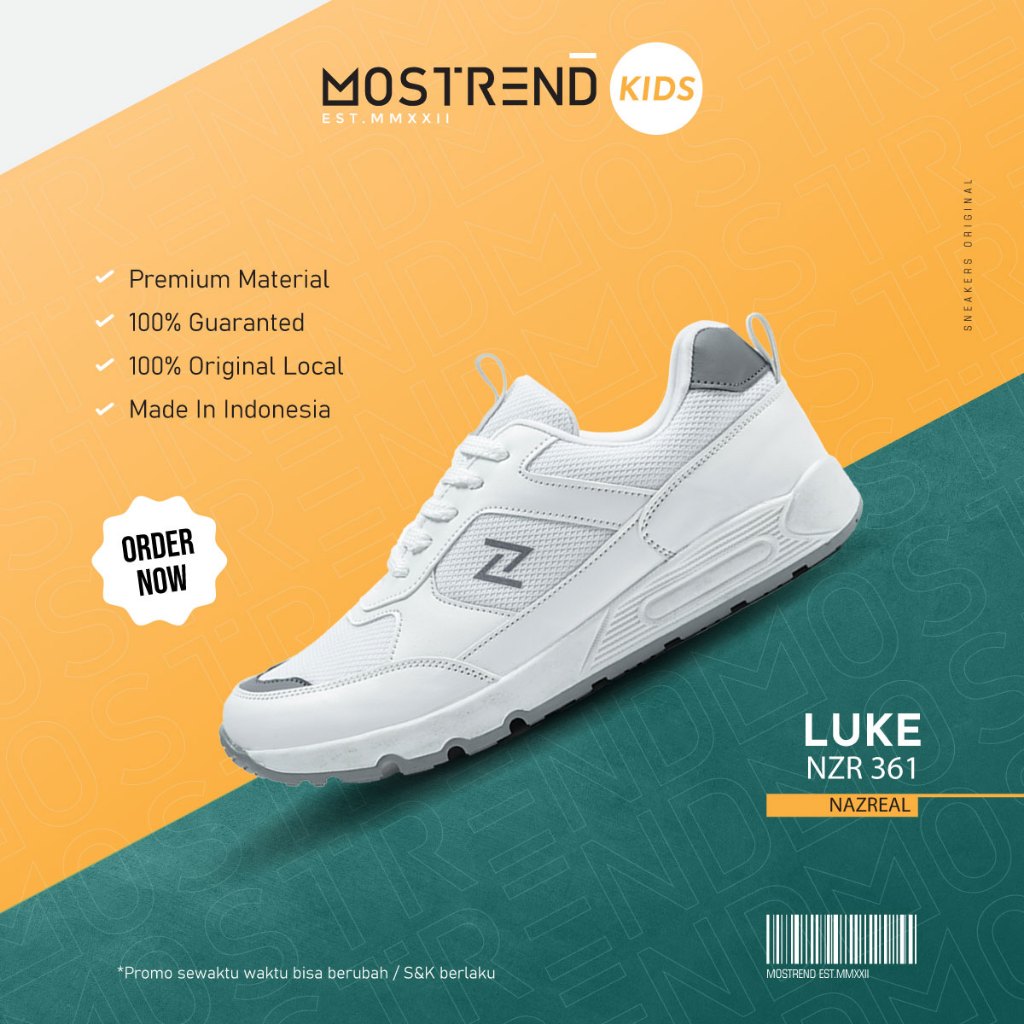Mostrend x Nazreal LUKE WHITE GREY NZR361 Sepatu anak putih sneakers casual original distro bandung