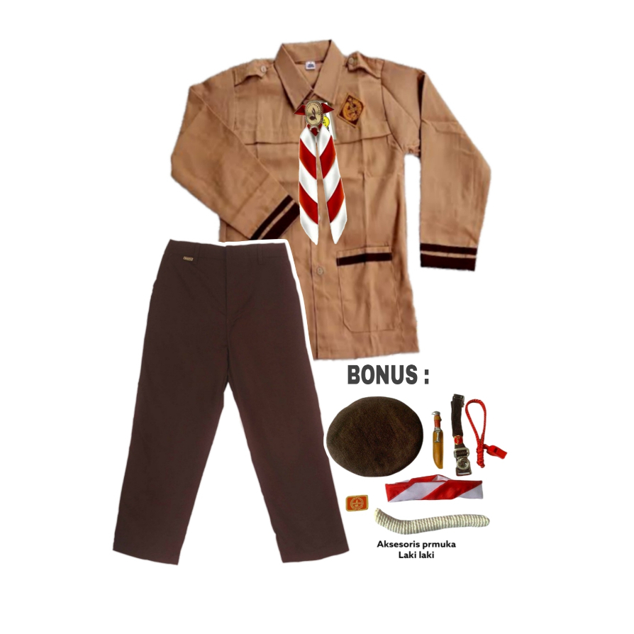 Setelan Seragam Pramuka Siaga SD Panjang Anak Laki-Laki Kelas 1-6 SD Bonus Atribut Pramuka SD