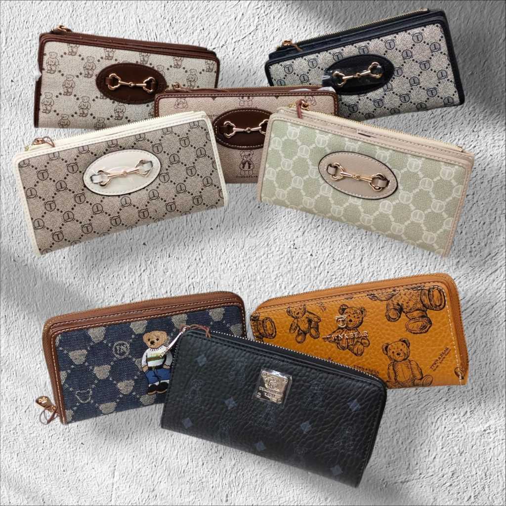 TTWN - Dompet Panjang Wanita Motif Beruang Imut - Dompet Lipat 2 dengan Resleting