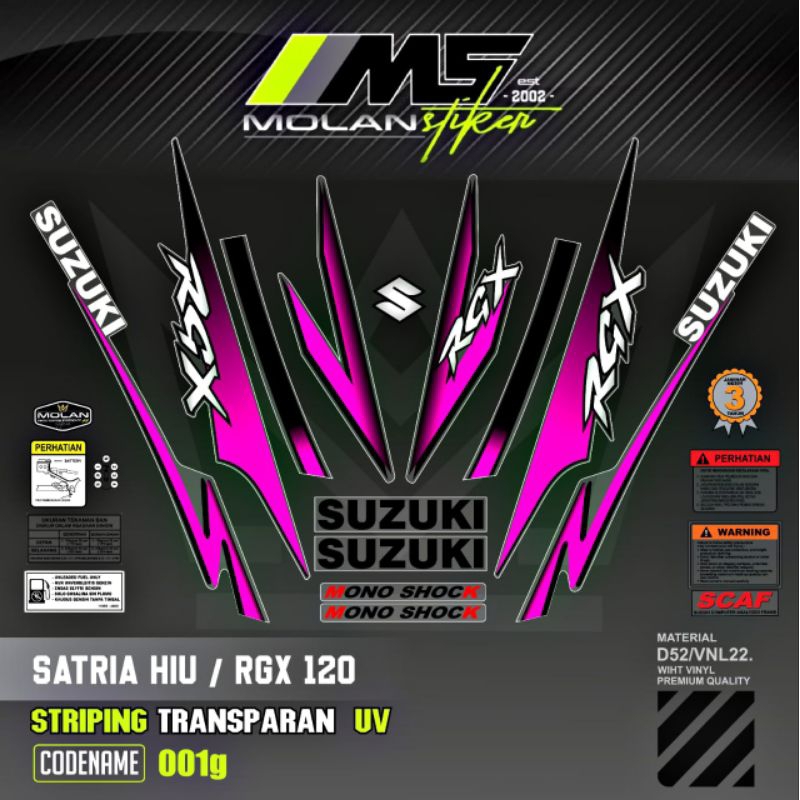 Decal Sticker Striping Variasi Transparan Uv Satria Hiu Malaysia RGX 120 Satria R Agresif Suzuki Sat