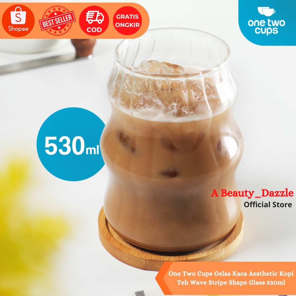 Gelas Kaca Borosilicate Aesthetic Coffee Glass 530ml / Gelas Kaca Air Mug Bergaris Tahan Panas
