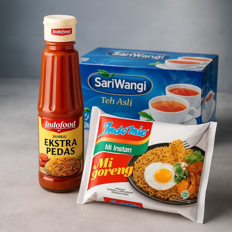 

1 PCS SAMBAL INDOFOOD EKSTRA PEDAS BOTOL 275 ML + 1 PCS INDOMIE GORENG 85 GRAM + 1 BOX TEH CELUP SARIWANGI 25X1,8 GRAM