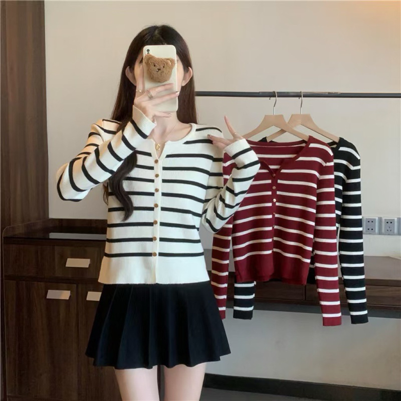 Laura Cardigan | Outer Cardigan Knit Strip Premium Import Bangkok