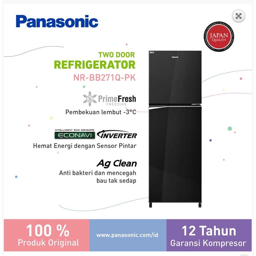 PANASONIC KULKAS 2 PINTU KECIL SMALL 2 DOOR REFRIGERATOR NRBB271Q SERIES
