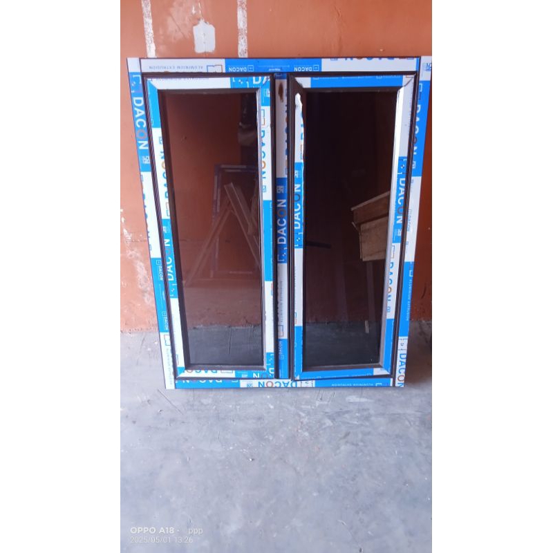 Kusen Jendela Aluminium Gandeng 2 Ukuran T100cm x L80cm Gratis Packing kayu