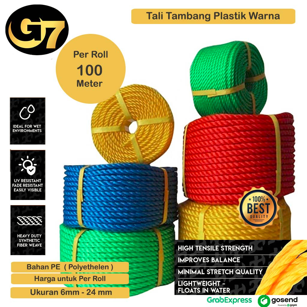 

Tali Tambang Warna Per Roll Plastik PE Tali Tampar Plastik PP Polypropylene Pengikat Barang Proyek Termurah Tahan Lama Super Kuat