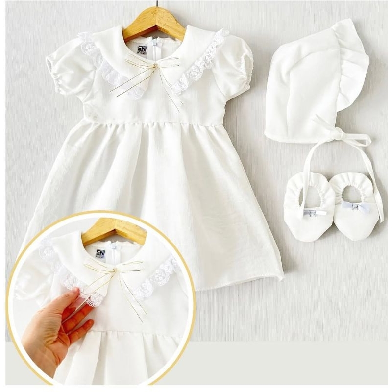 Gaun bayi perempuan putih set,dress bayi putih,gaun aqiqah newbornGAMIS MEWAH AQIQAH/PURE WHITE,BAJU