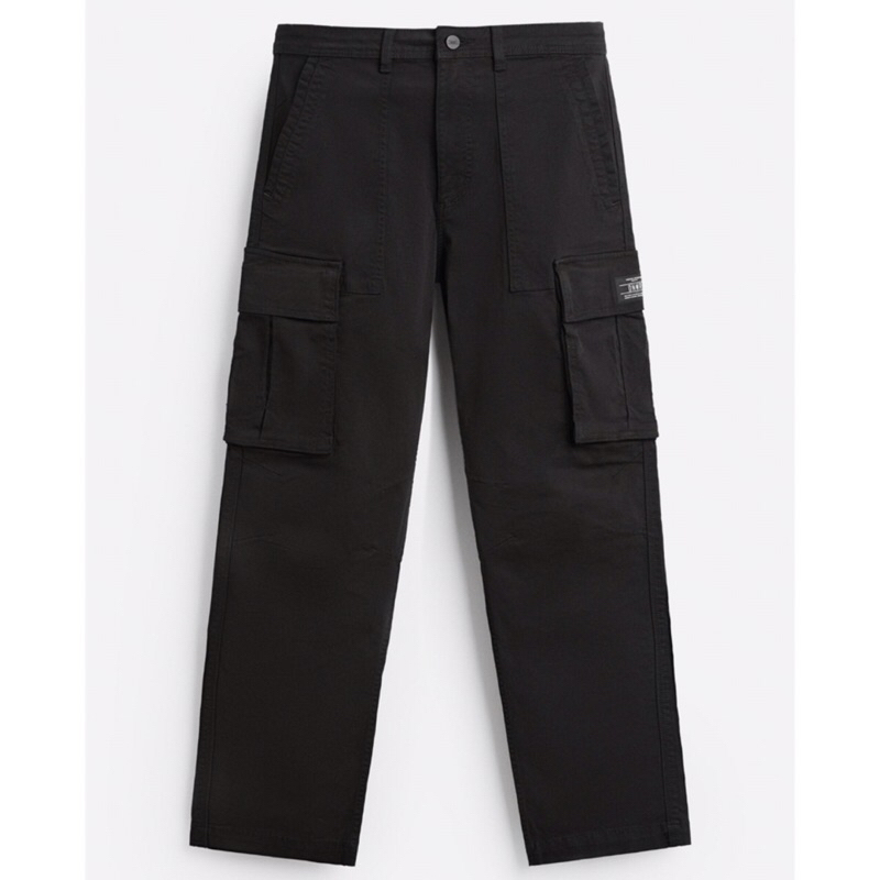 ZARA Men Relaxed Fit Cargo Trousers Celana Panjang Pria Black