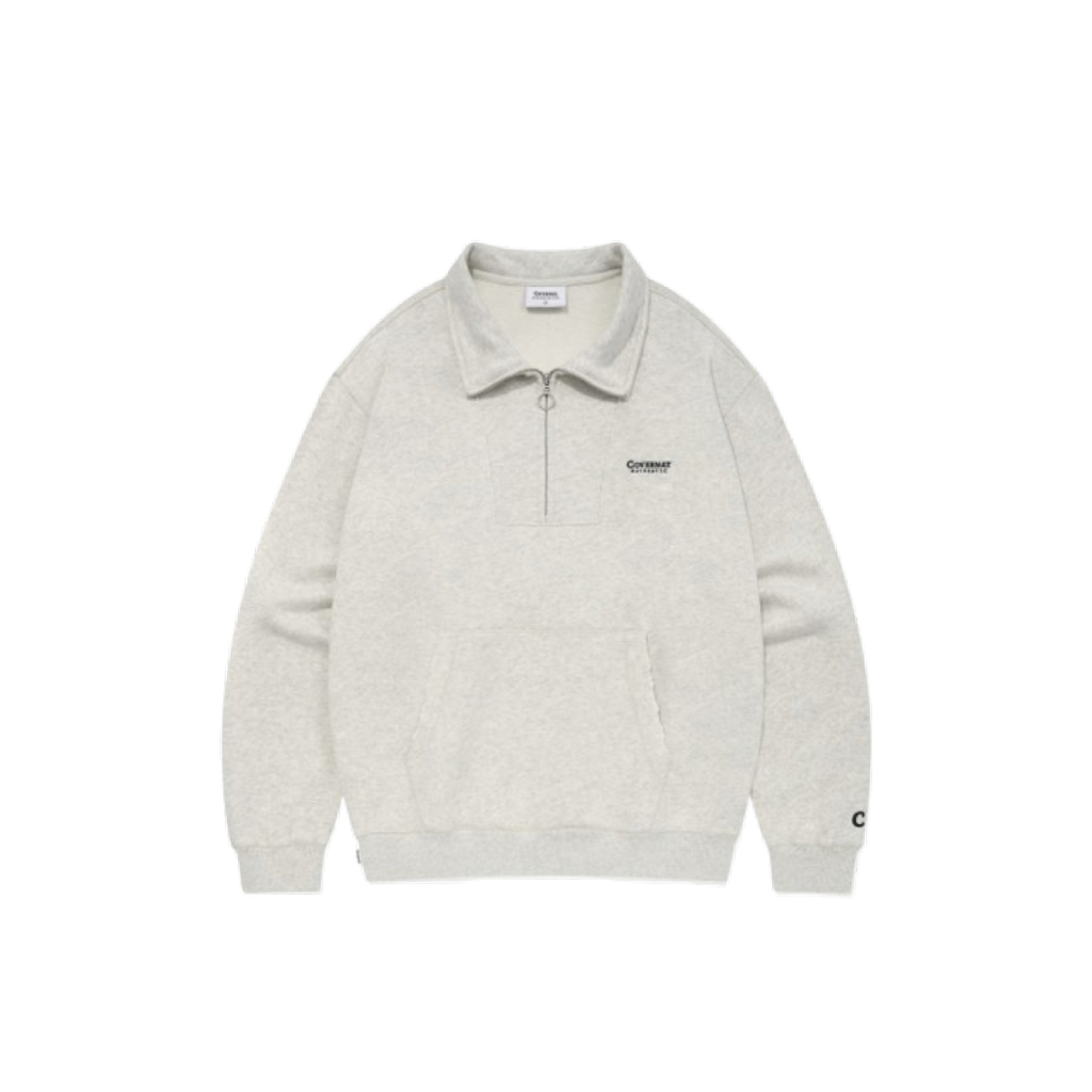 Covernat Damage Half-Zip up Crew Neck Oatmeal