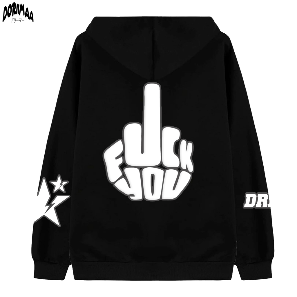 HOODIE BOXY PULLOVER - FVCK YOU HITAM