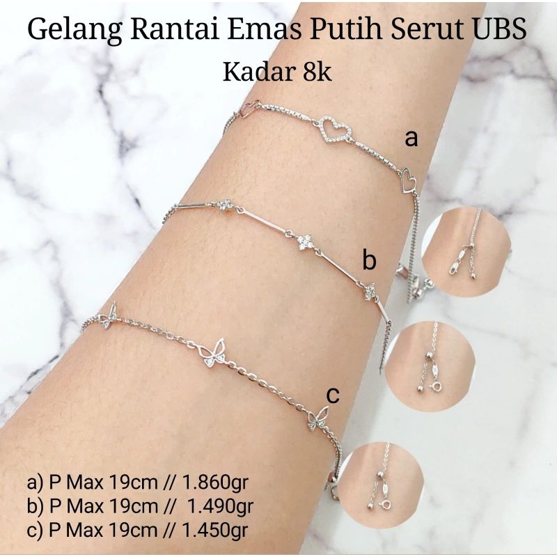 GELANG RANTAI EMAS PUTIH SERUT UBS KADAR 8K