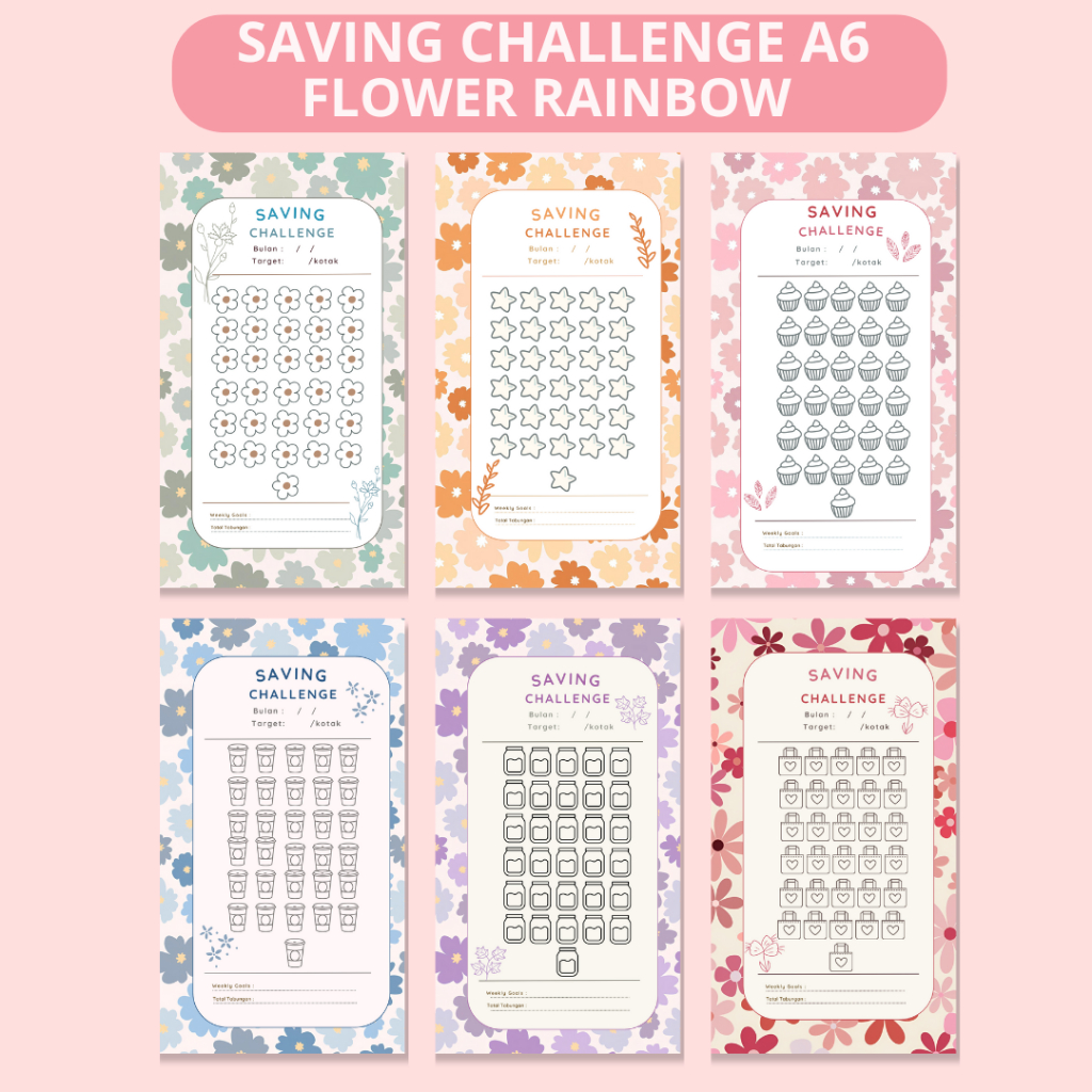 

(1SET) SAVING CHALLENGE MENABUNG ASYIK UKURAN BINDER A6 KARAKTER FLOWER KERTAS BINDER