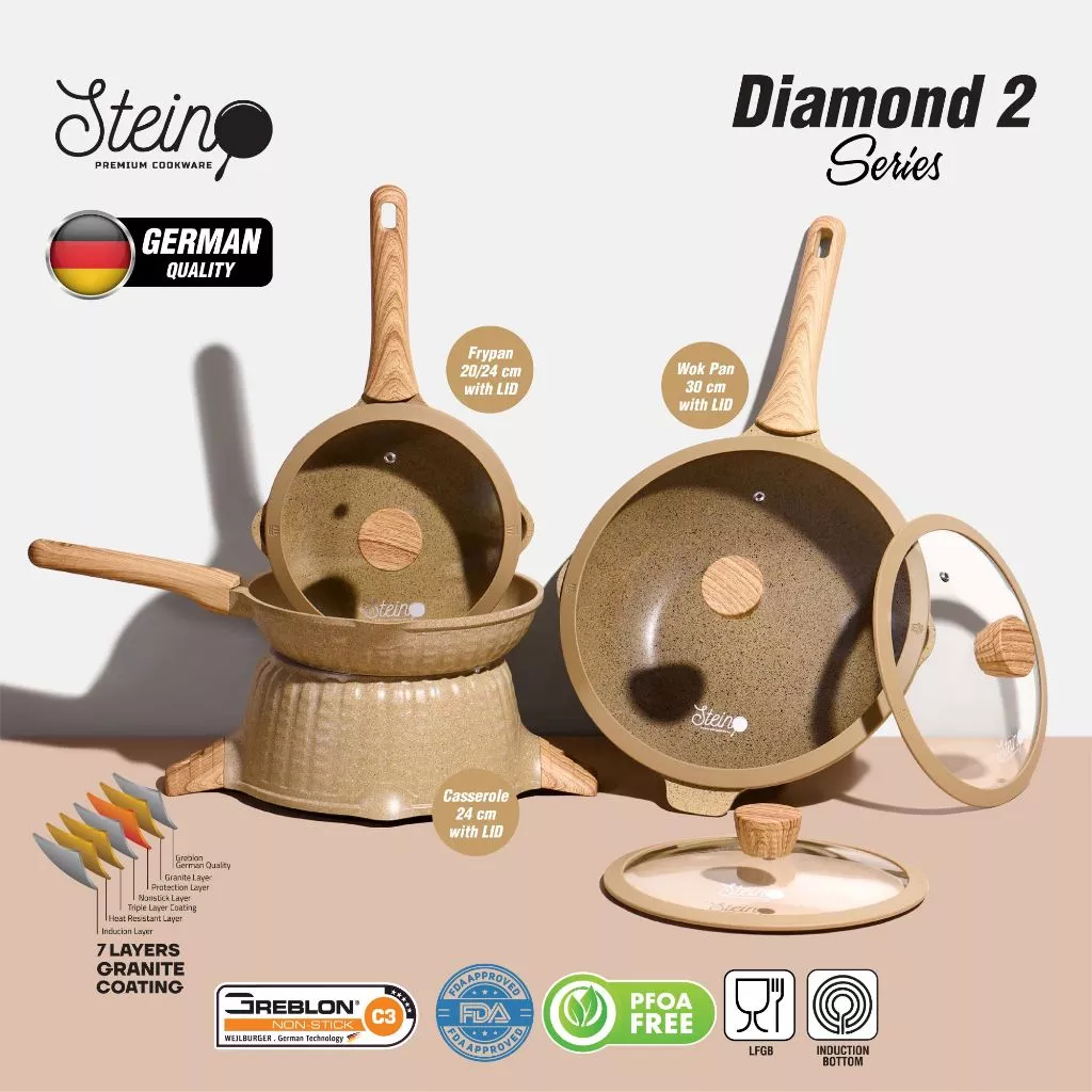 STEIN Cookware Diamond 2 Set | Set Panci Wajan 8in1