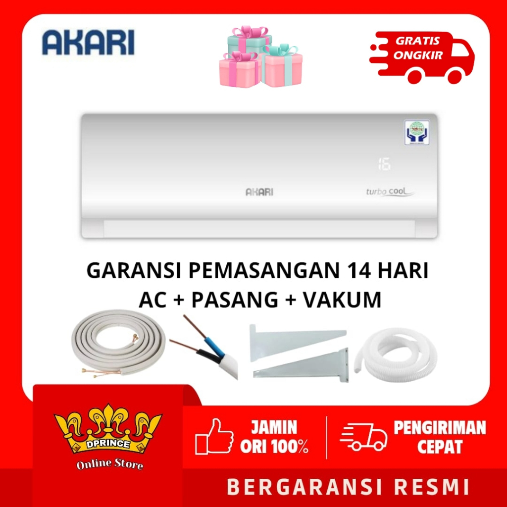 Akari AC Split 1.5PK A12E7LWI Turbo cool + Pasang