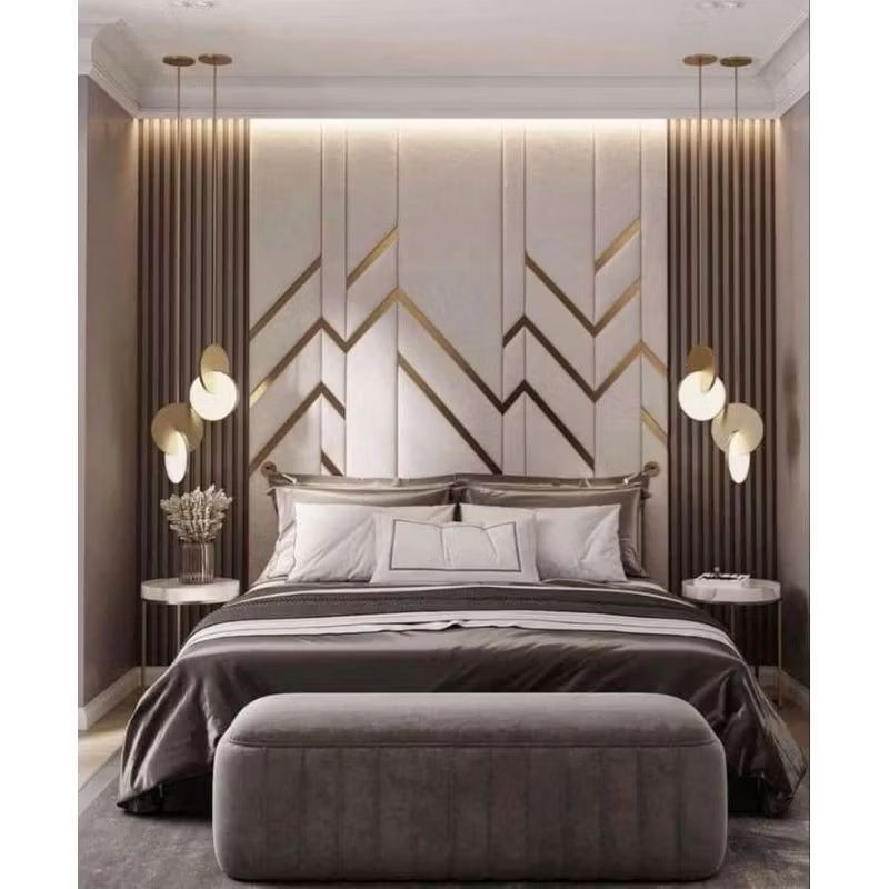 headboard wallpaper 3D / sandaran model persegi panjang list gold