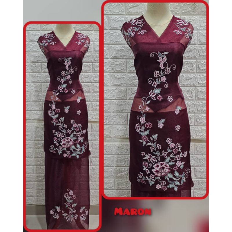 Bahan Baju Kurung Organza Bordir kasiak khas bukittinggi / bordir bukittinggi