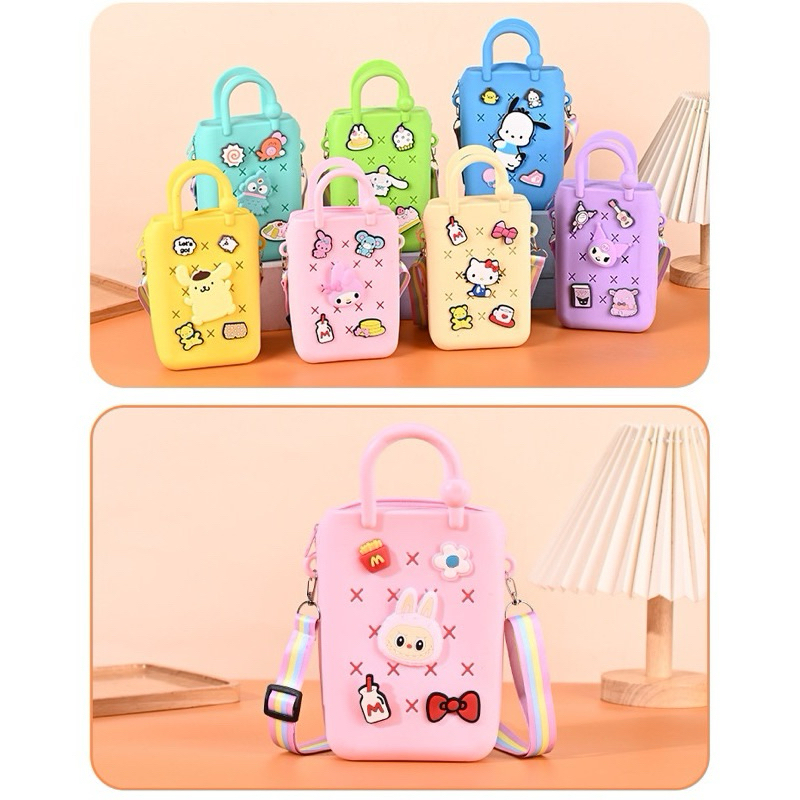 Tas Selempang Silikon Anak/Tas Anak Jibbitz/Tas Selempang Anak Muat Hp