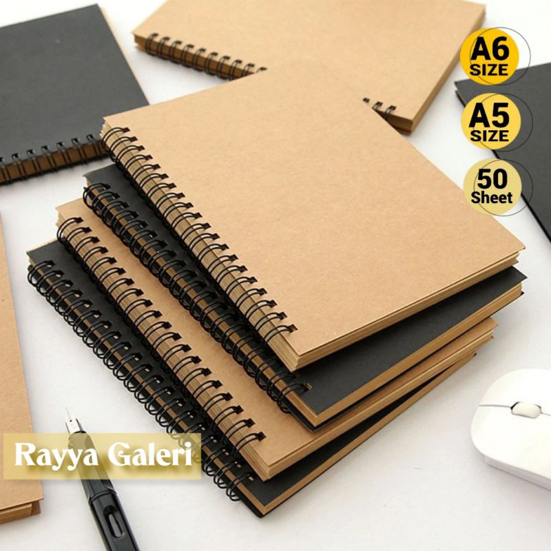 

Sketchbook brownpaper & bookpaper double ring spiral 50 sheet sketchbook catatan harian A5 A6