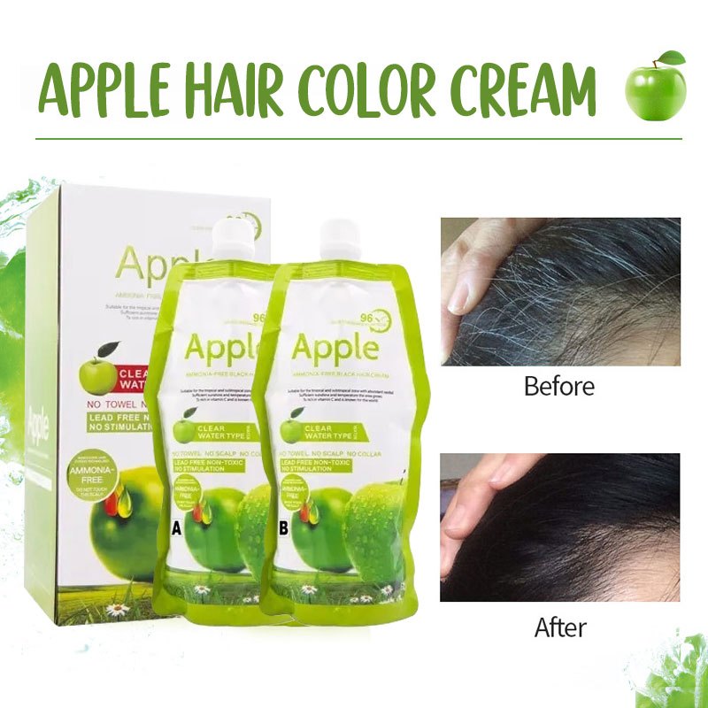 Cat Pewarna Rambut Apple Hair Color Dye Cream Semir Penghitam Rambut Herbal Bebas Ammonia