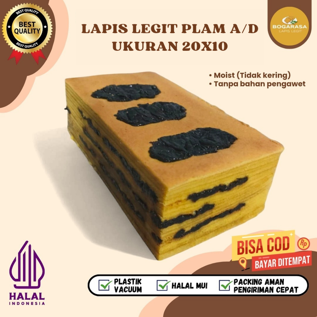 

Lapis Legit Plum A/D Lapis Legit Wisman Premium Bolu Legit Pilihan Varian Plam A/D ukuran 20x10