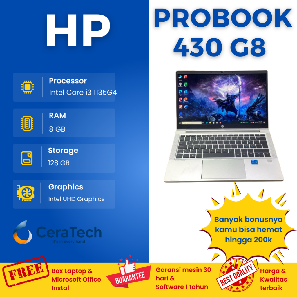 Laptop Core i3 1125G4 Ram 8GB SSD 128GB HP Probook 430 G8