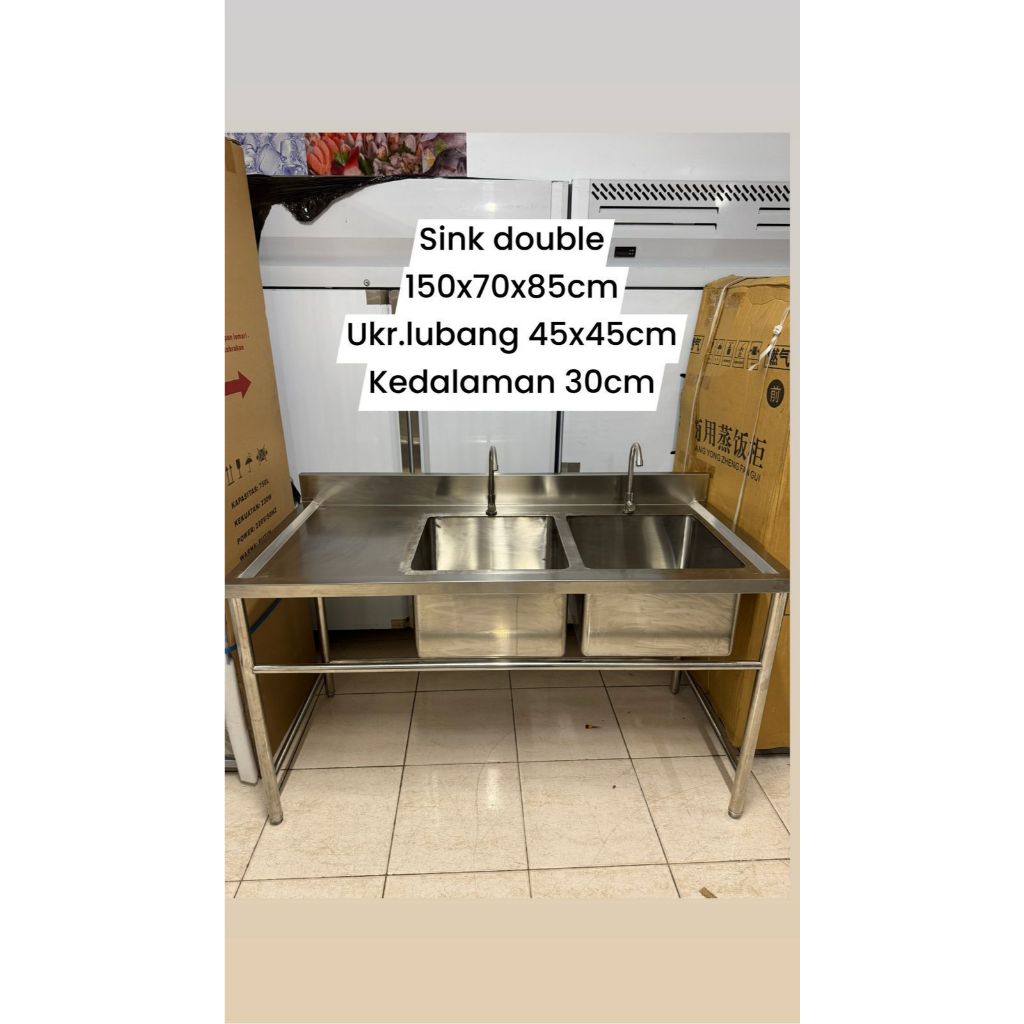 Wastafel meja cuci piring stainless 2 lubang / wastafel 2 sink