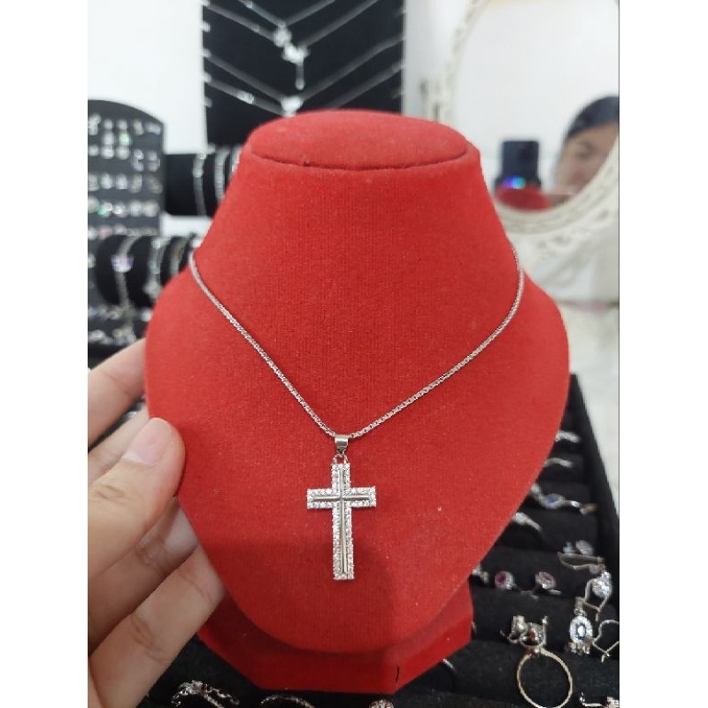 Kalung Salip Pria / Wanita Perak Asli 925 Lapis Emas Putih - Anti Karat - Perhiasan Wanita