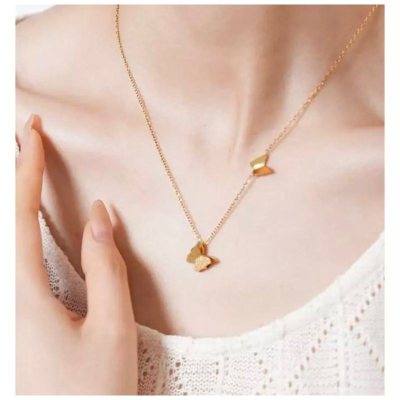 kalung kupu double titanium asli