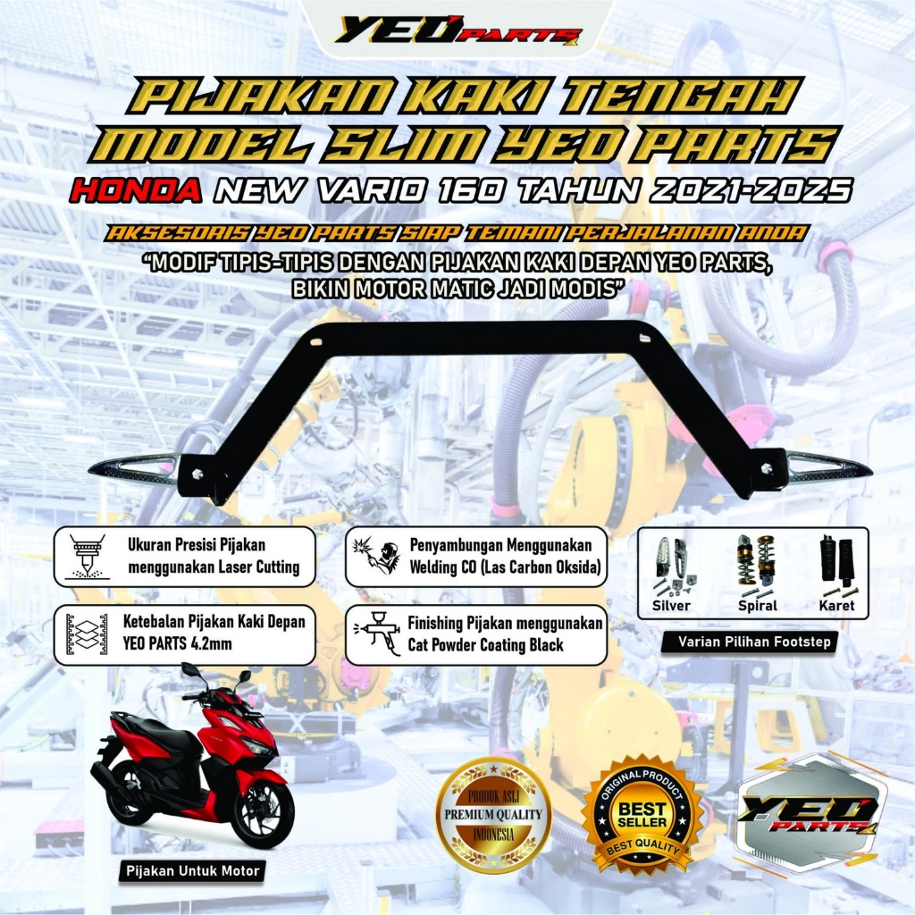 Footstep Pijakan kaki tengah motor Honda Vario 160 ABS CBS 2021-2025 slim flatbar Aksesoris Vario