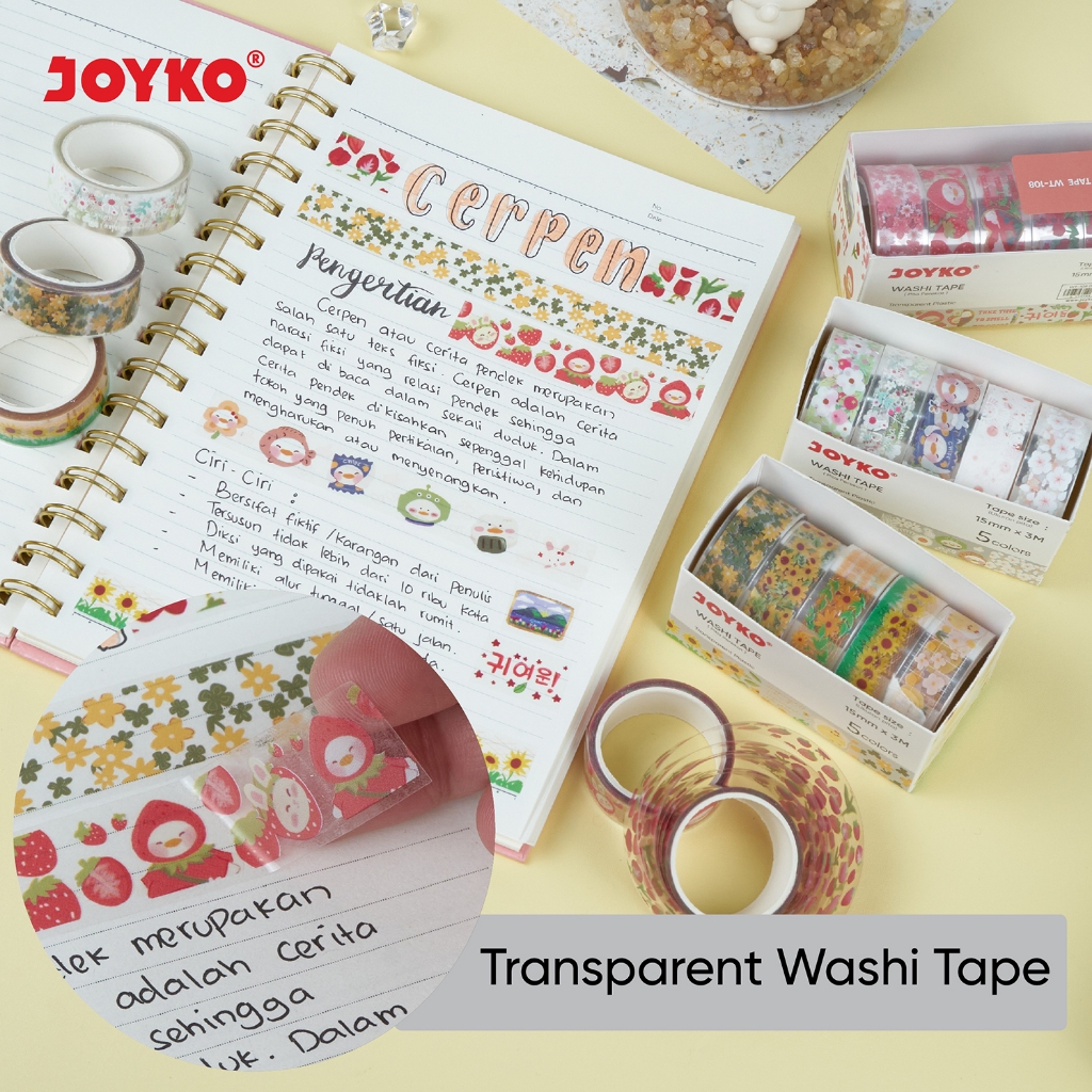 

Joyko Washi Tape TRANSPARENT Plastic / Selotip Kerajinan Tangan DIY Dekorasi Buku Transparan