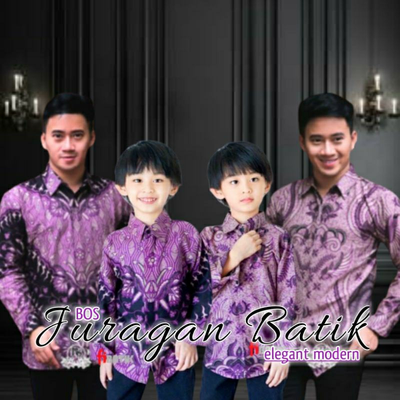 COD - Batik Couple Ayah Dan Anak - Kemeja Batik Couple Ayah Anak Laki-laki - Batik Pria Warna Ungu