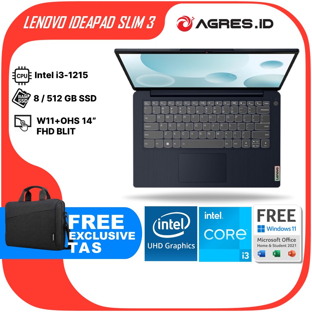 LENOVO IDEAPAD SLIM 3 14 I3 1215 8GB 512GB/256GB W11+OHS 14.0FHD BLIT 2Y PREM ABYSS BLU -CUID