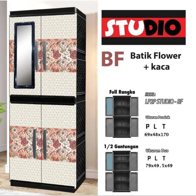 lemari plastik studio 2 pintu kaca full