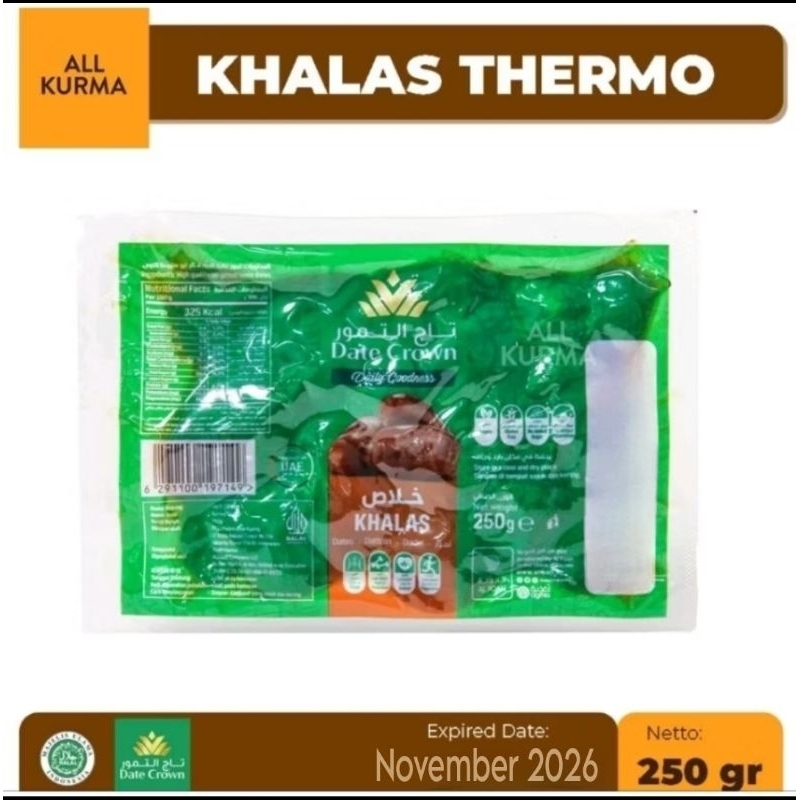 

Kurma Date Crown Khalas 250gr vacuum Vakum Thermo Press Termo 250 gram