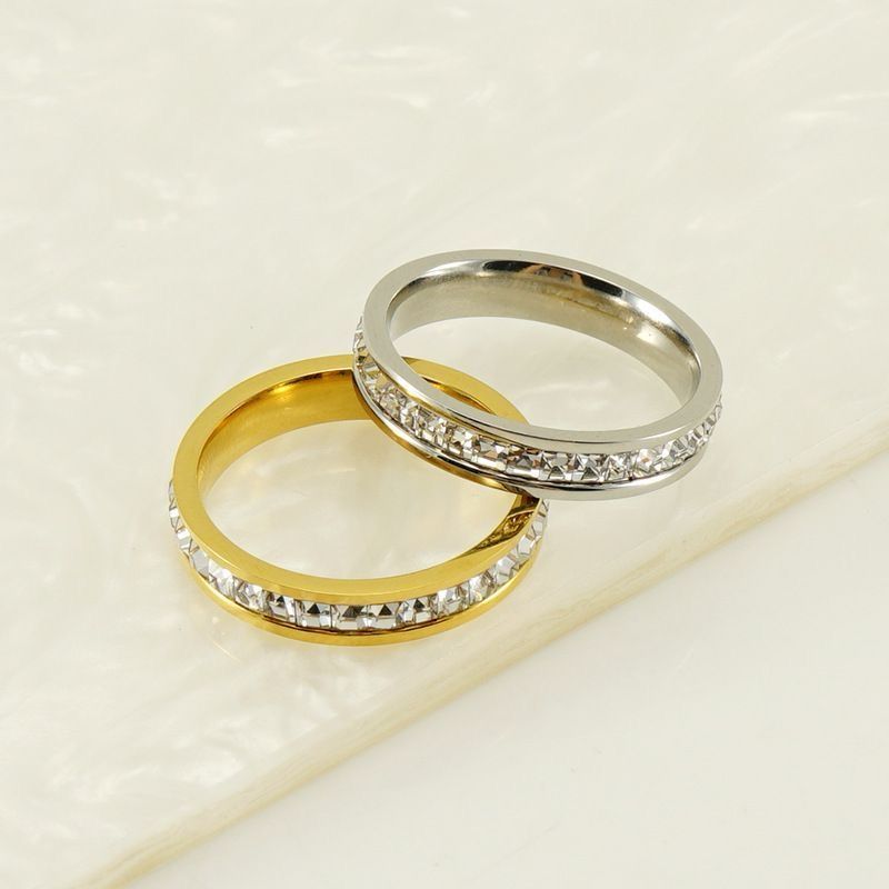 Cincin Wanita Elegan Stainless Steel Silver List Zircon Cincin Tunangan Couple Ring