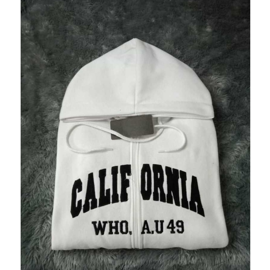 55TERLARIS Jaket WHO AU California Zipper Putih Teks Bordir  Hoodie WHOAU Zipper Jaket Hoodie STM Pr