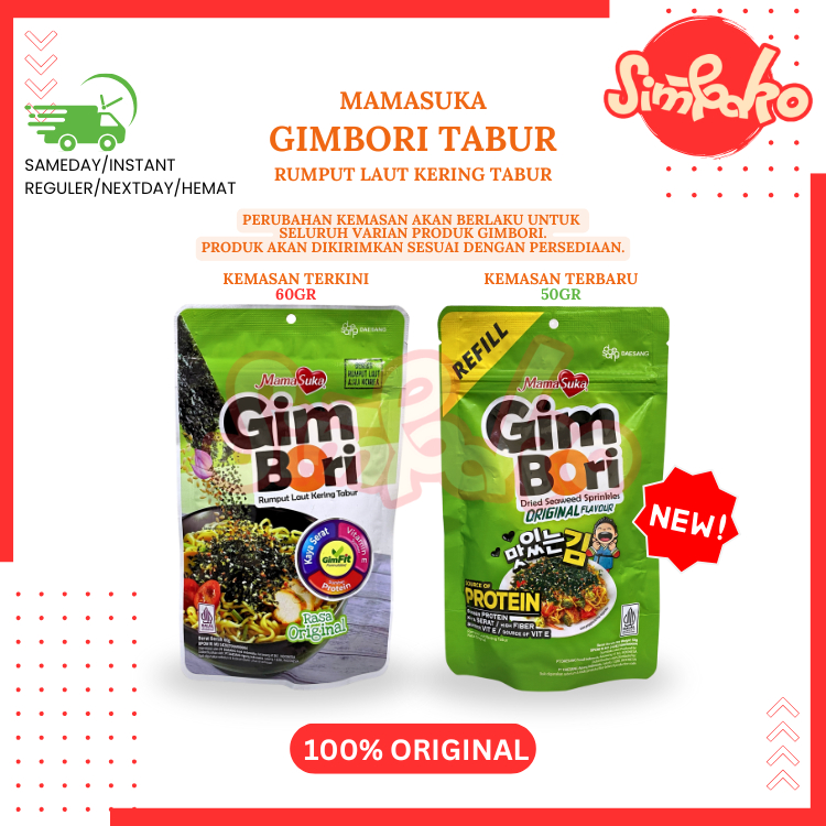 

SIMBAKO - MamaSuka GIMBORI Nori Tabur Pouch 60gr Seaweed Rumput Laut Kering Panggang All Varian